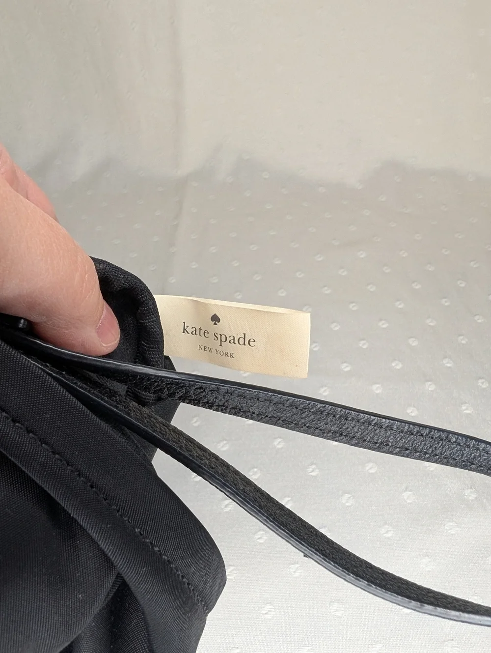 Kate Spade New York On Purpose Black Nylon Bow Wristlet Clutch Leather Trim